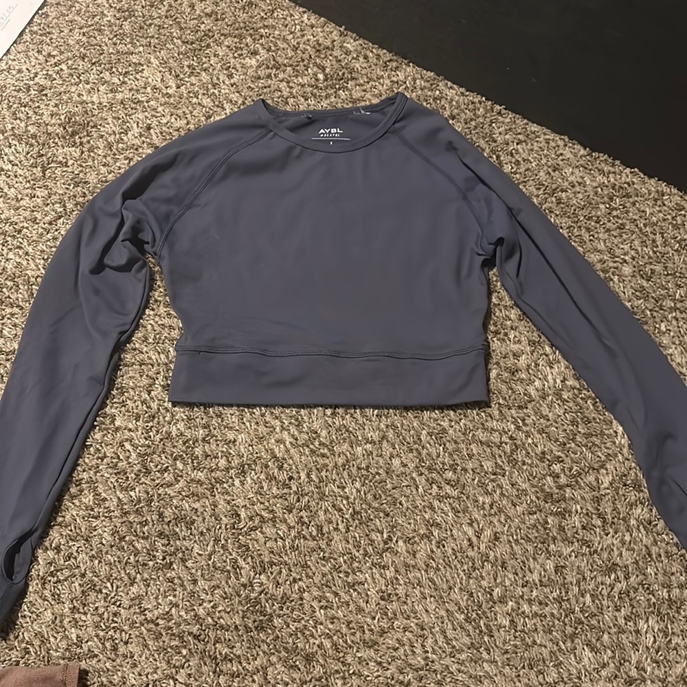 Core Long Sleeve Crop Top- Navy Blue